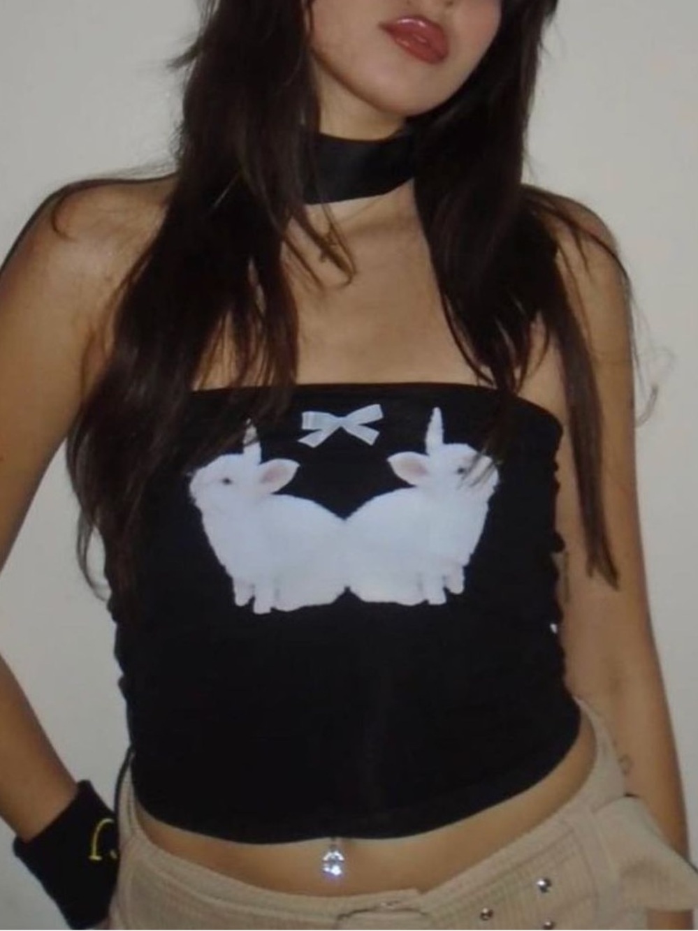 OMighty Black Bunny Bow Boob Tube Top Medium